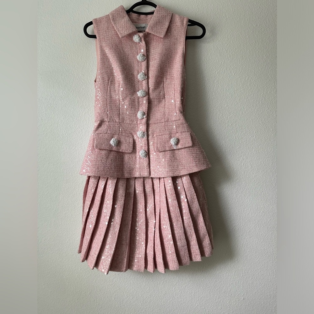 Self Portrait Pink Boucle Tailored Mini Dress US 4 - Picture 9 of 15